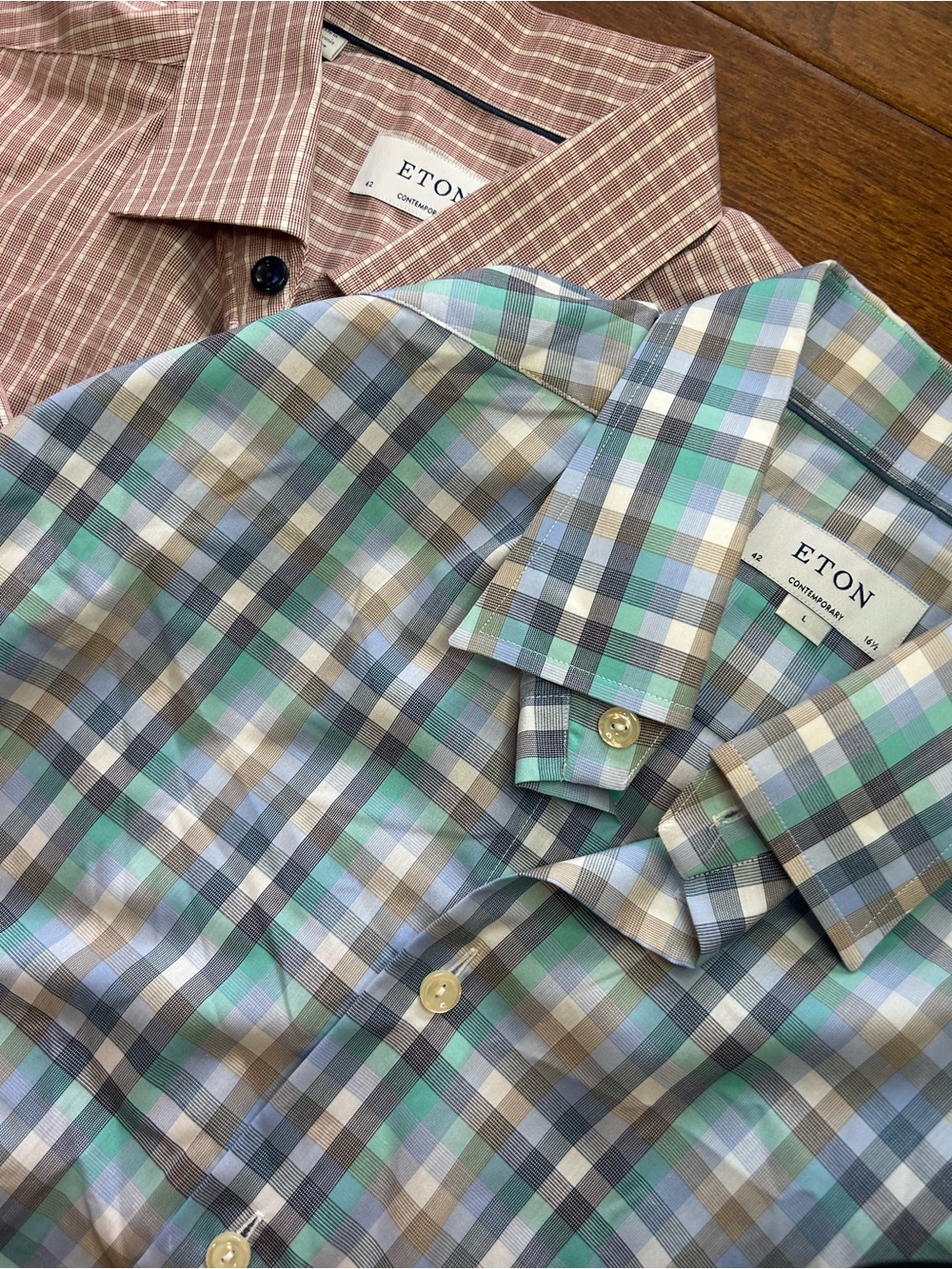 ETON Mens 42 - 16.5 Plaid Button Up Long Sleeve Shirt Mens Large Lot Of 2